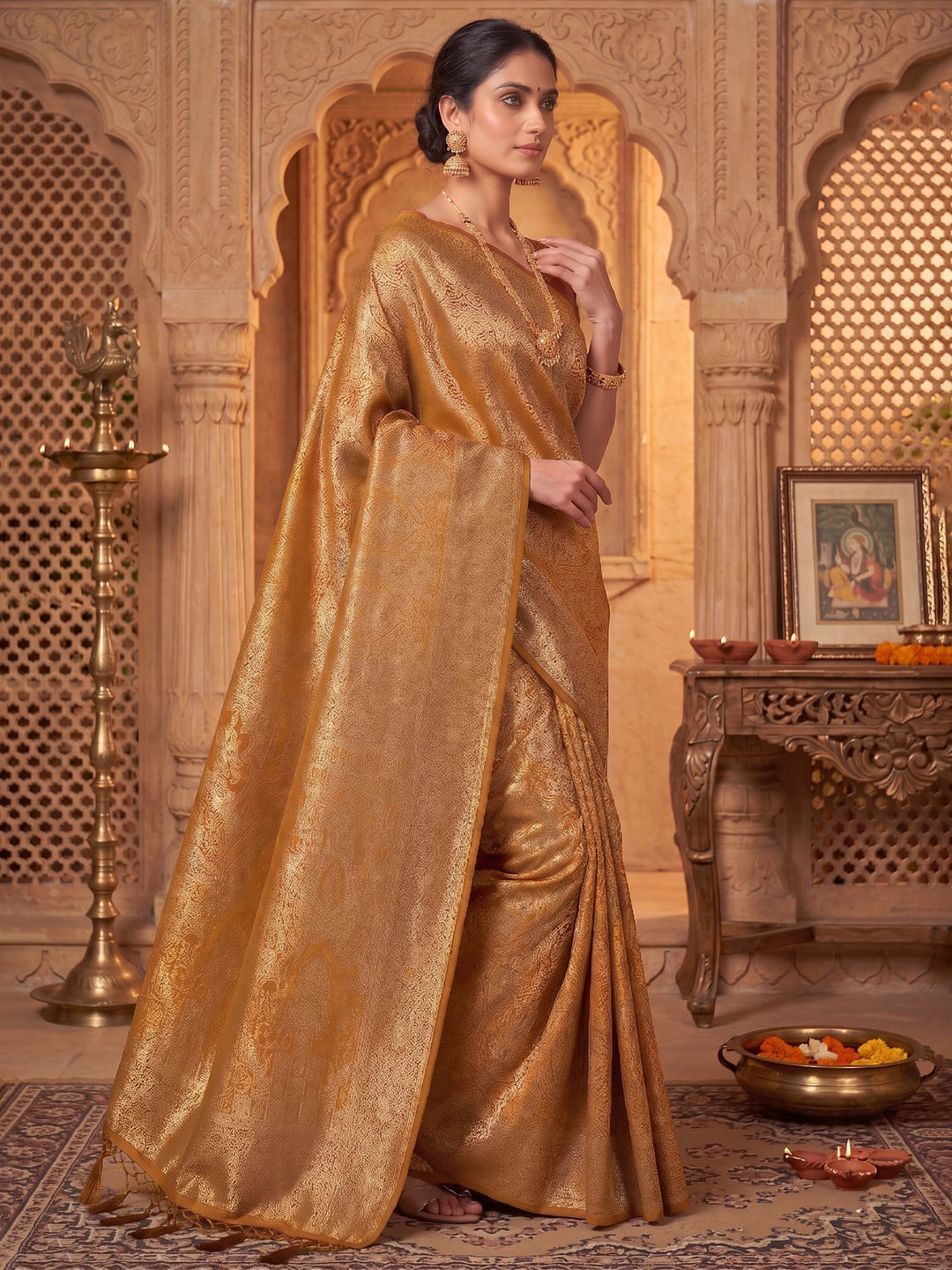 Mustard Woven Design Art Silk Kanjivaram Saree