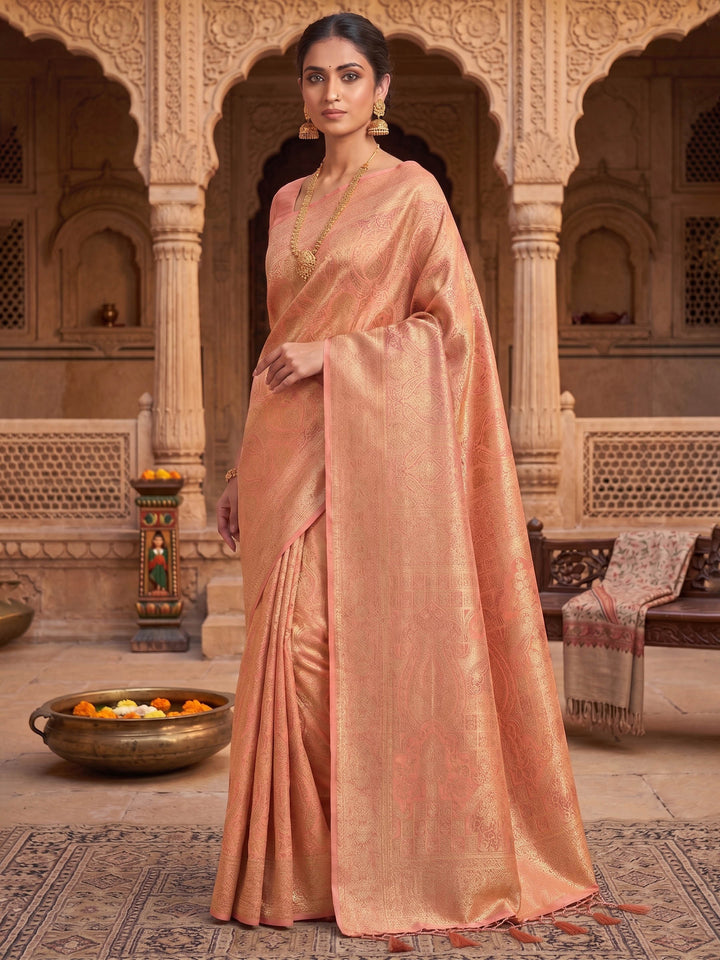 Peach Woven Design Art Silk Kanjivaram Saree
