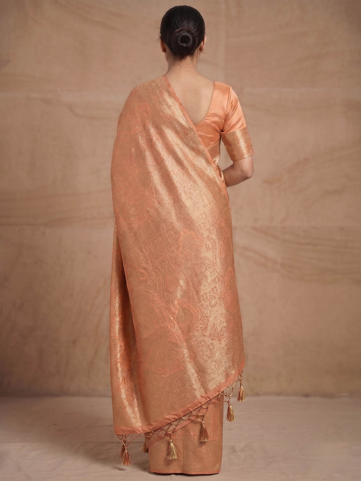 Peach Woven Design Art Silk Kanjivaram Saree