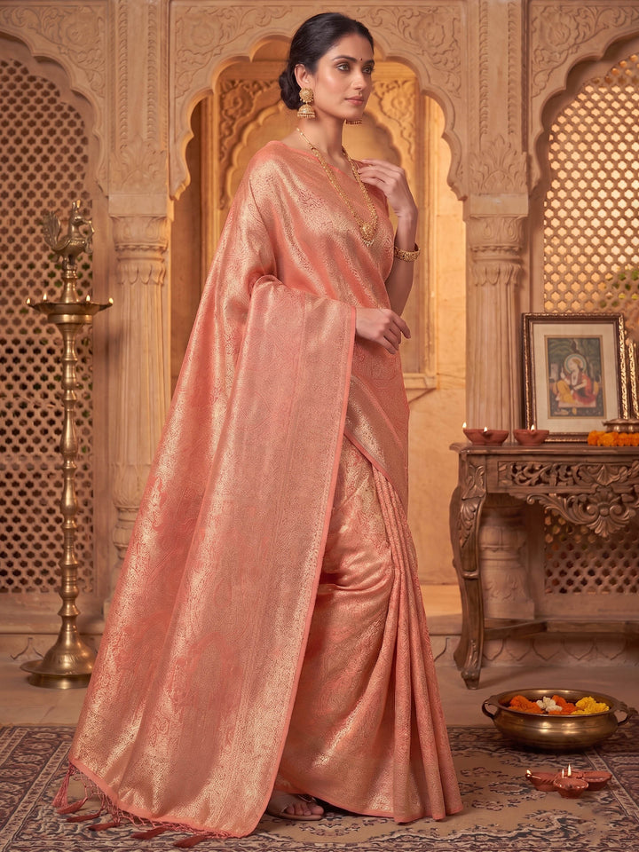 Peach Woven Design Art Silk Kanjivaram Saree