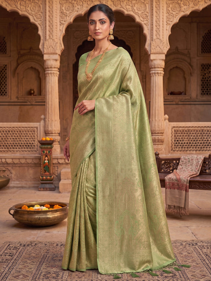 Pista Green Woven Design Art Silk Kanjivaram Saree