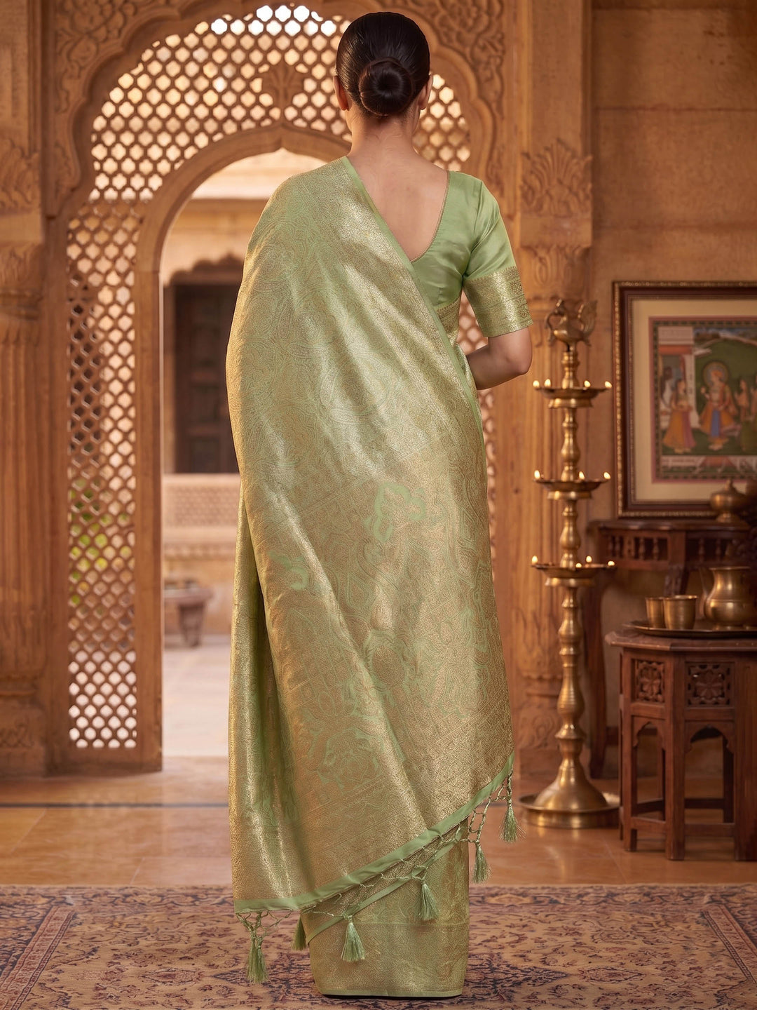 Pista Green Woven Design Art Silk Kanjivaram Saree
