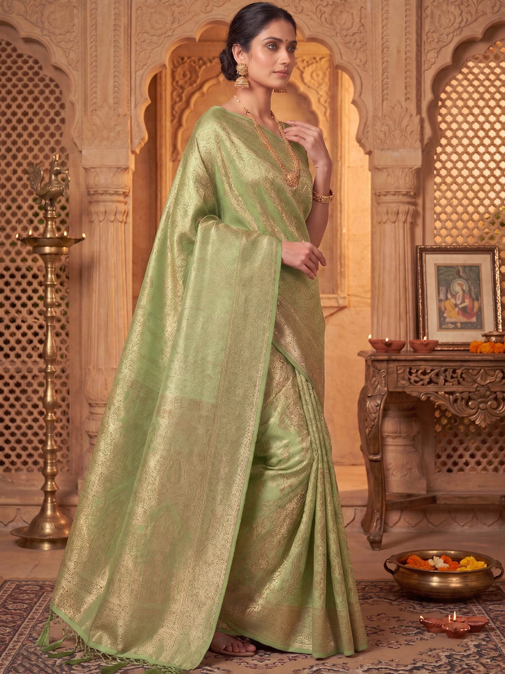 Pista Green Woven Design Art Silk Kanjivaram Saree