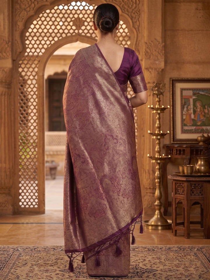 Wine Woven Design Art Silk Kanjivaram Saree
