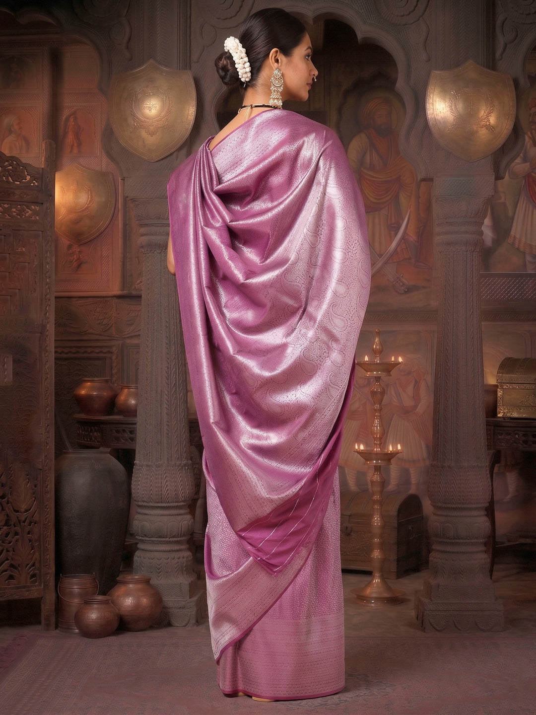 Lavender Woven Design Kanjivaram Brocade Saree