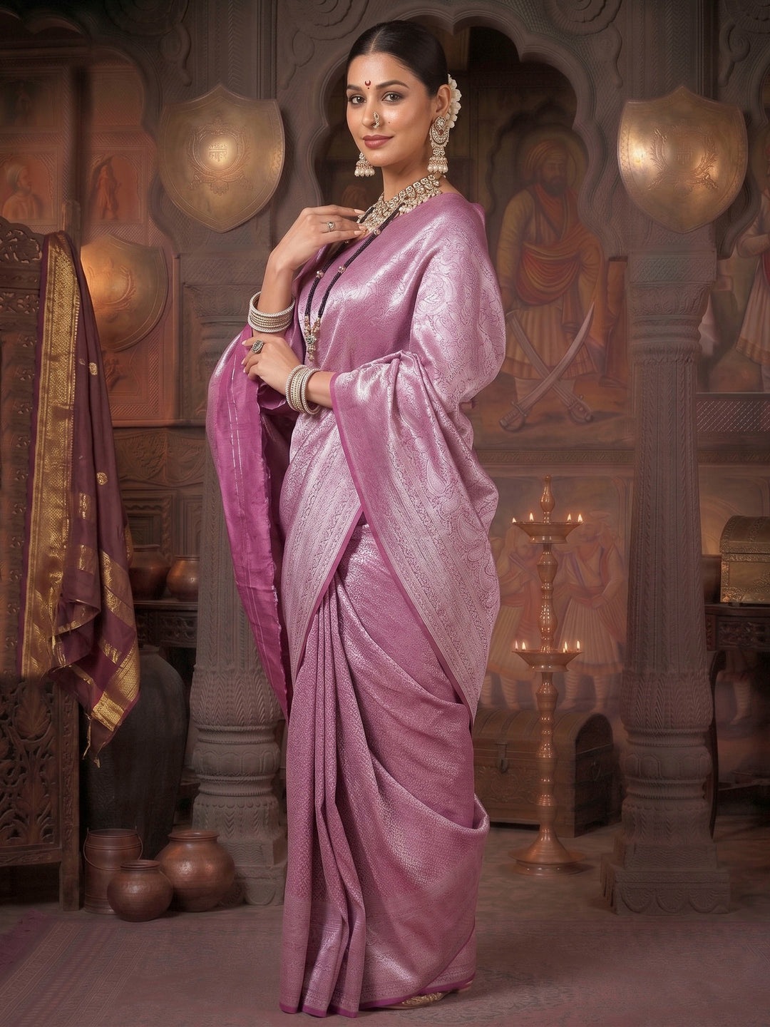 Lavender Woven Design Kanjivaram Brocade Saree