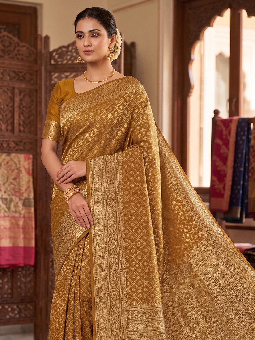 Mustard Woven Design Art Silk Kanjivaram Saree