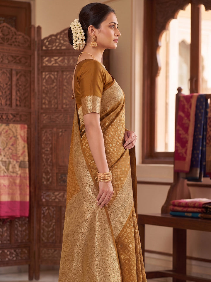 Mustard Woven Design Art Silk Kanjivaram Saree