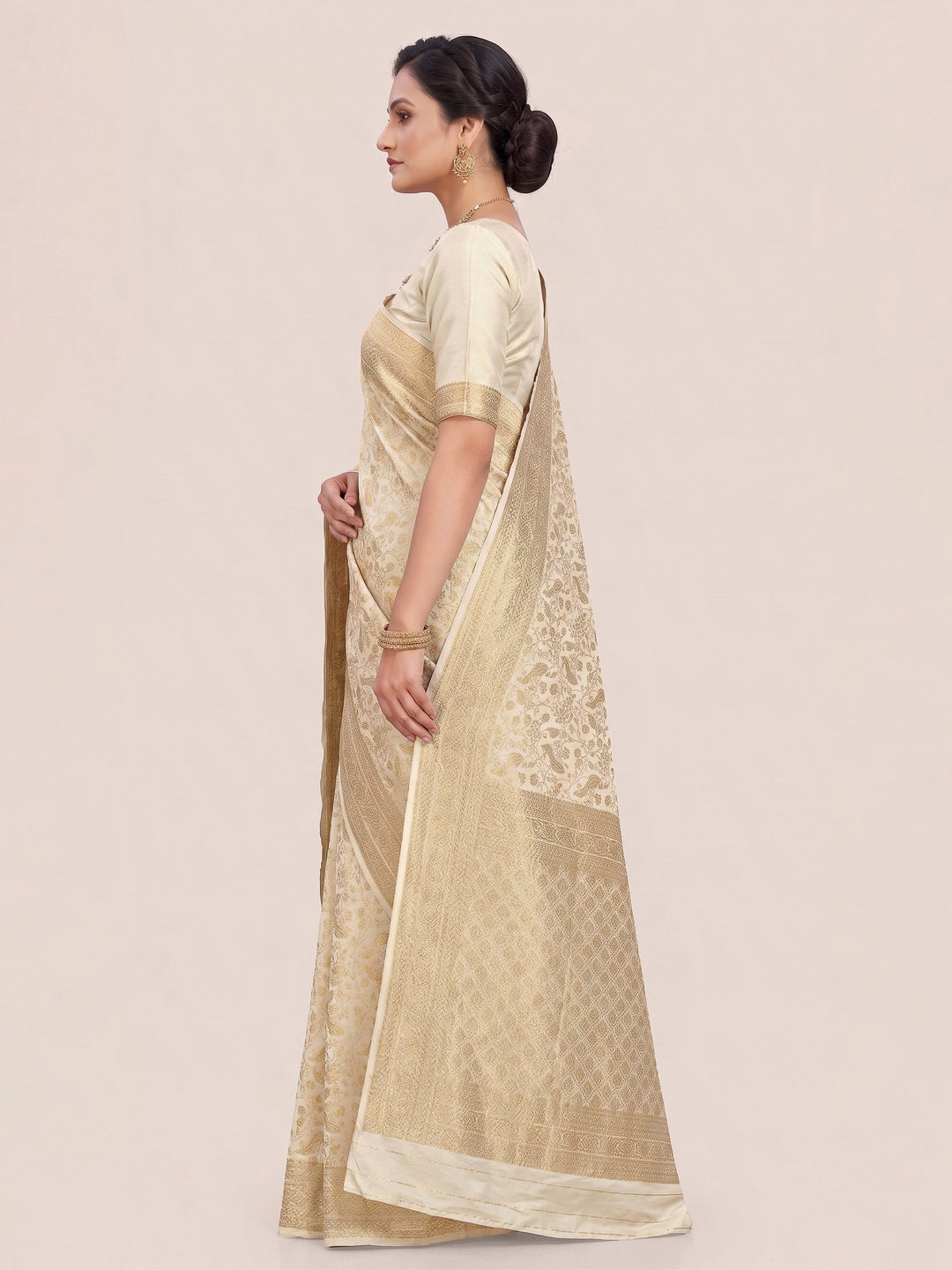 Off White Woven Design Art Silk Kanjivaram Saree