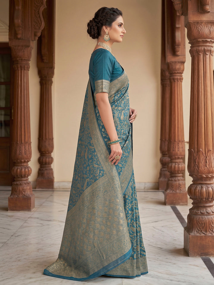Dark Blue Woven Design Art Silk Kanjivaram Saree