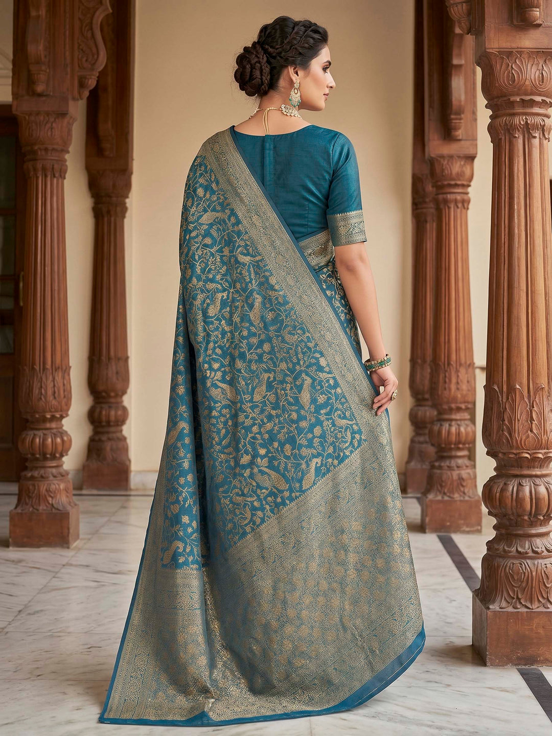Dark Blue Woven Design Art Silk Kanjivaram Saree