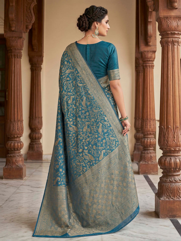 Dark Blue Woven Design Art Silk Kanjivaram Saree
