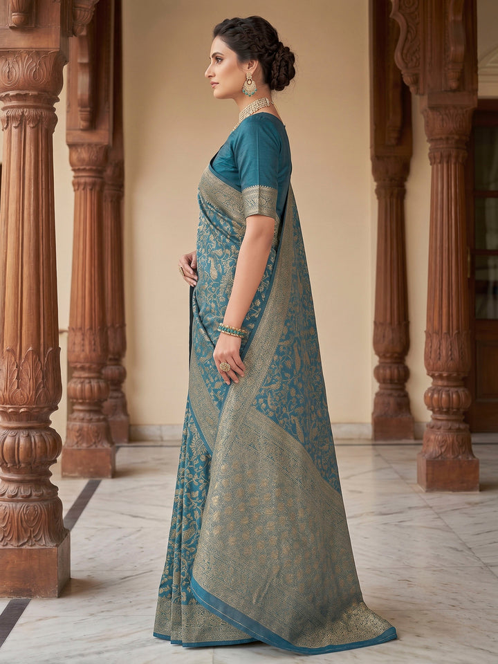 Dark Blue Woven Design Art Silk Kanjivaram Saree