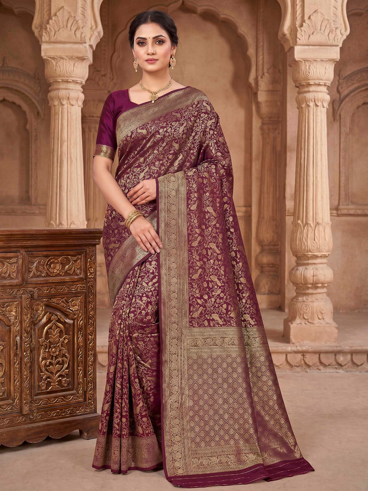 Maroon Woven Design Art Silk Kanjivaram Saree