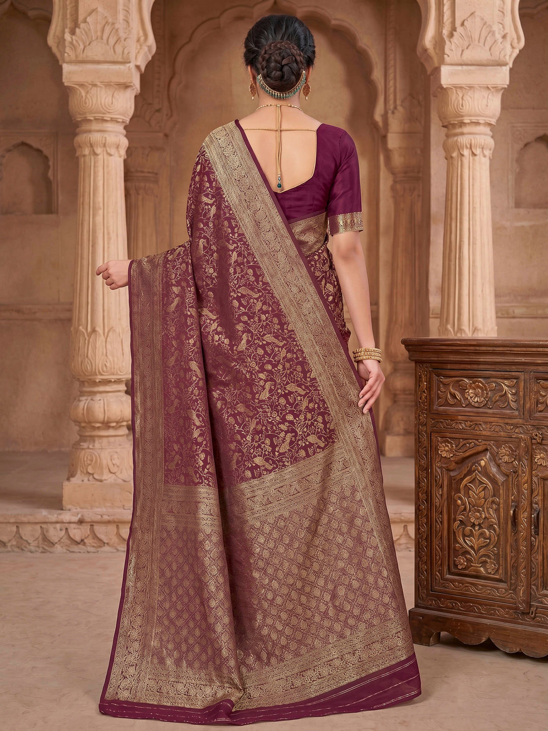 Maroon Woven Design Art Silk Kanjivaram Saree