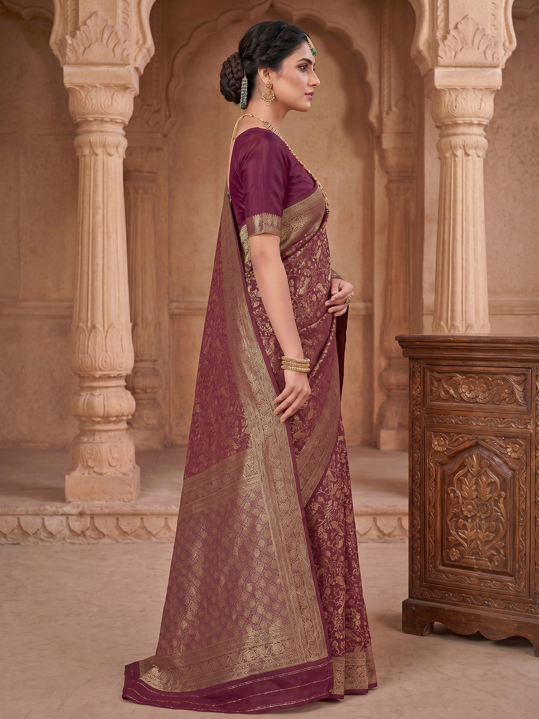 Maroon Woven Design Art Silk Kanjivaram Saree
