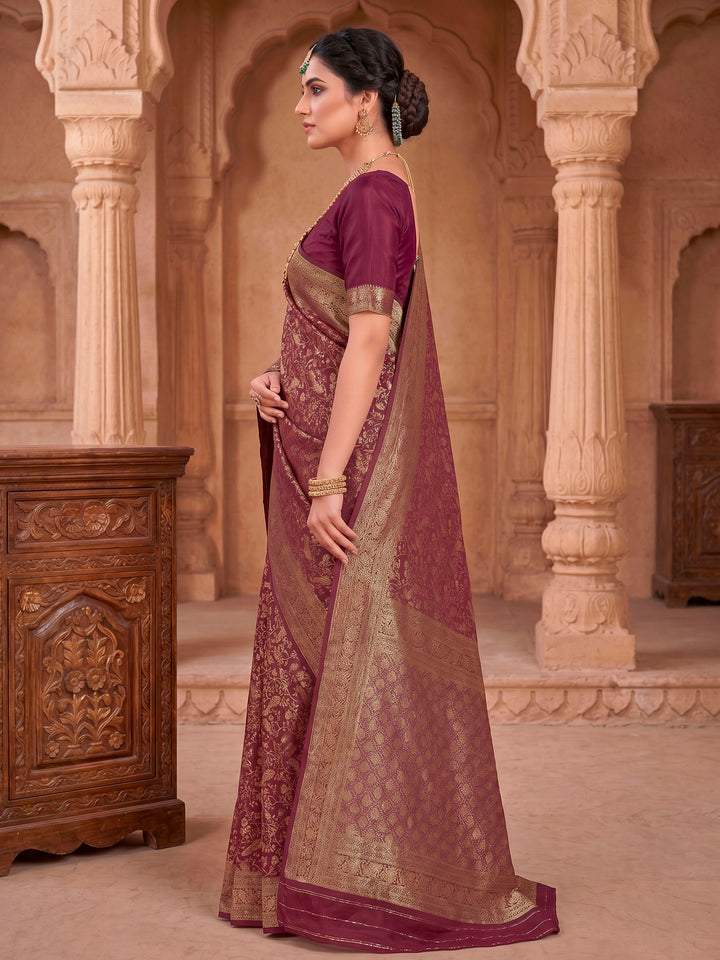 Maroon Woven Design Art Silk Kanjivaram Saree