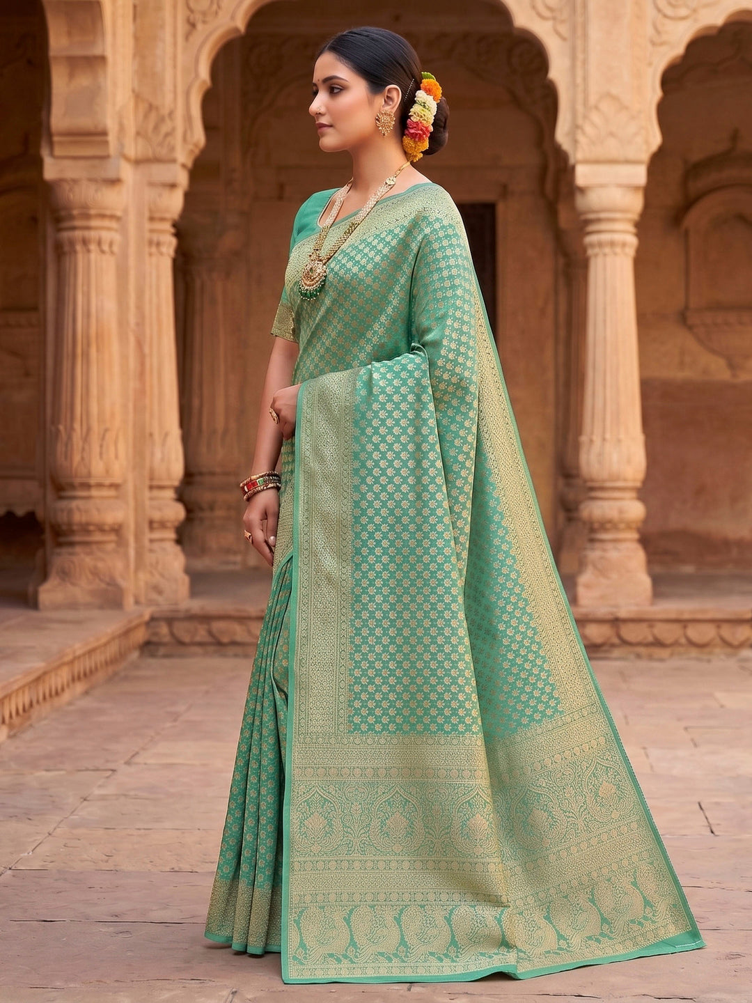 Blue Woven Design Art Silk Kanjivaram Saree
