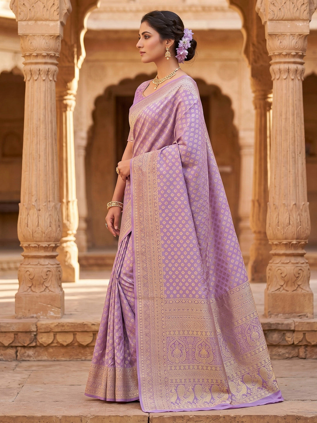 Lavender Woven Design Art Silk Kanjivaram Saree