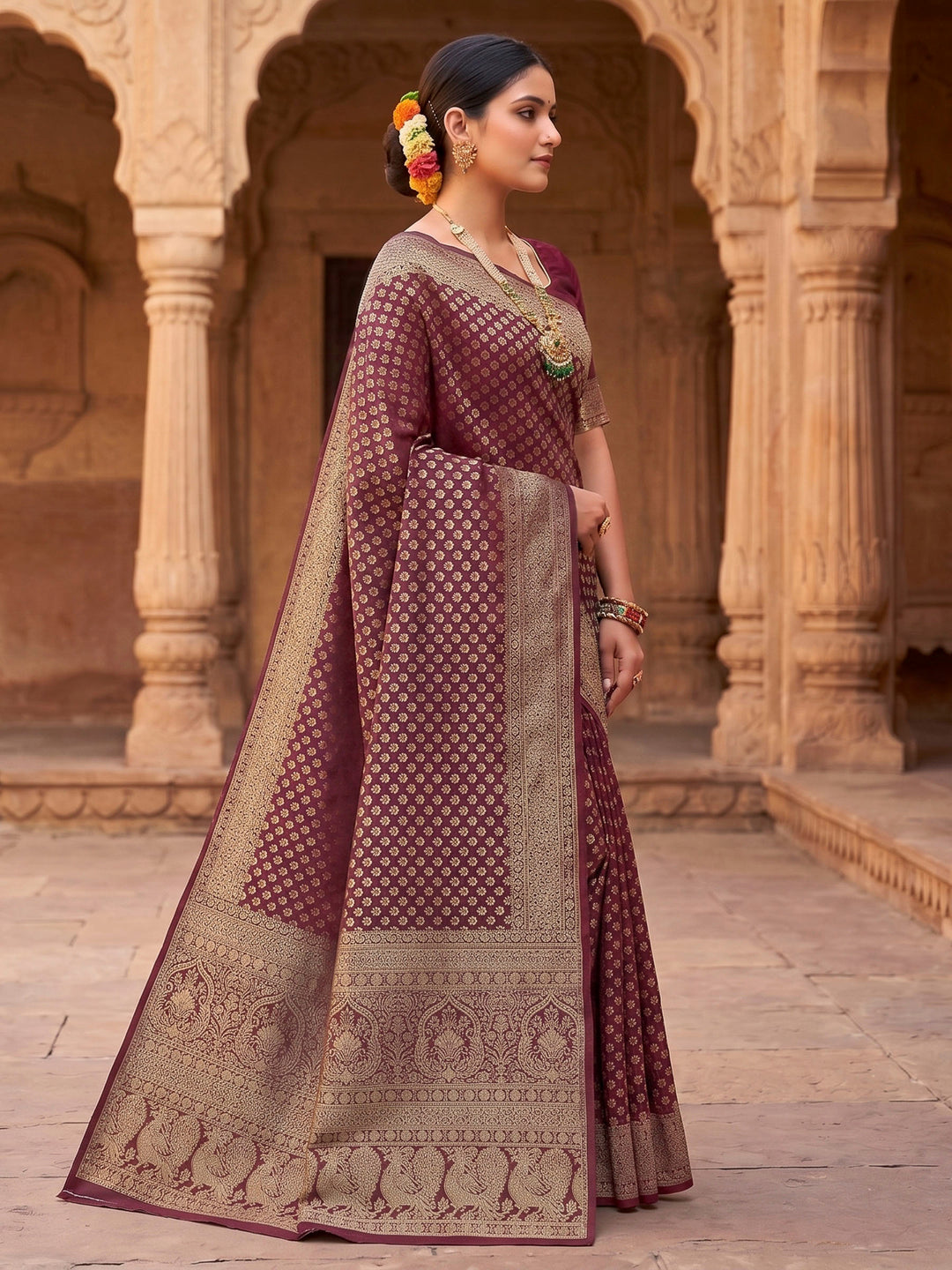 Maroon Woven Design Art Silk Kanjivaram Saree