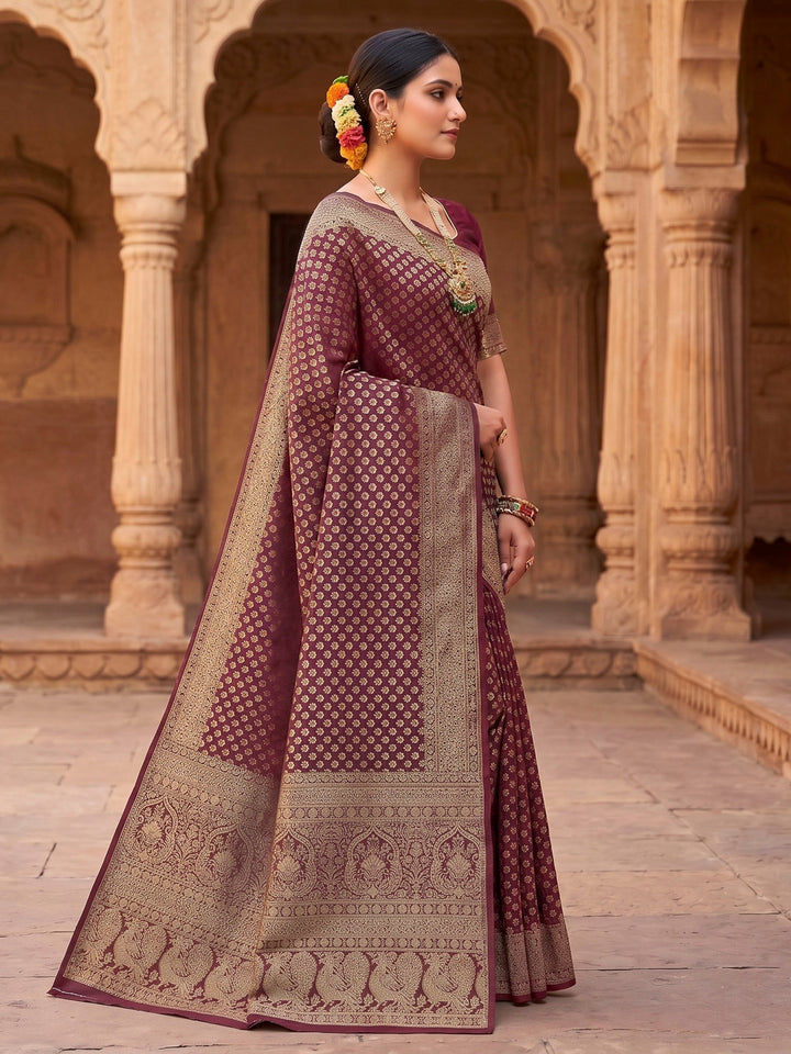 Maroon Woven Design Art Silk Kanjivaram Saree