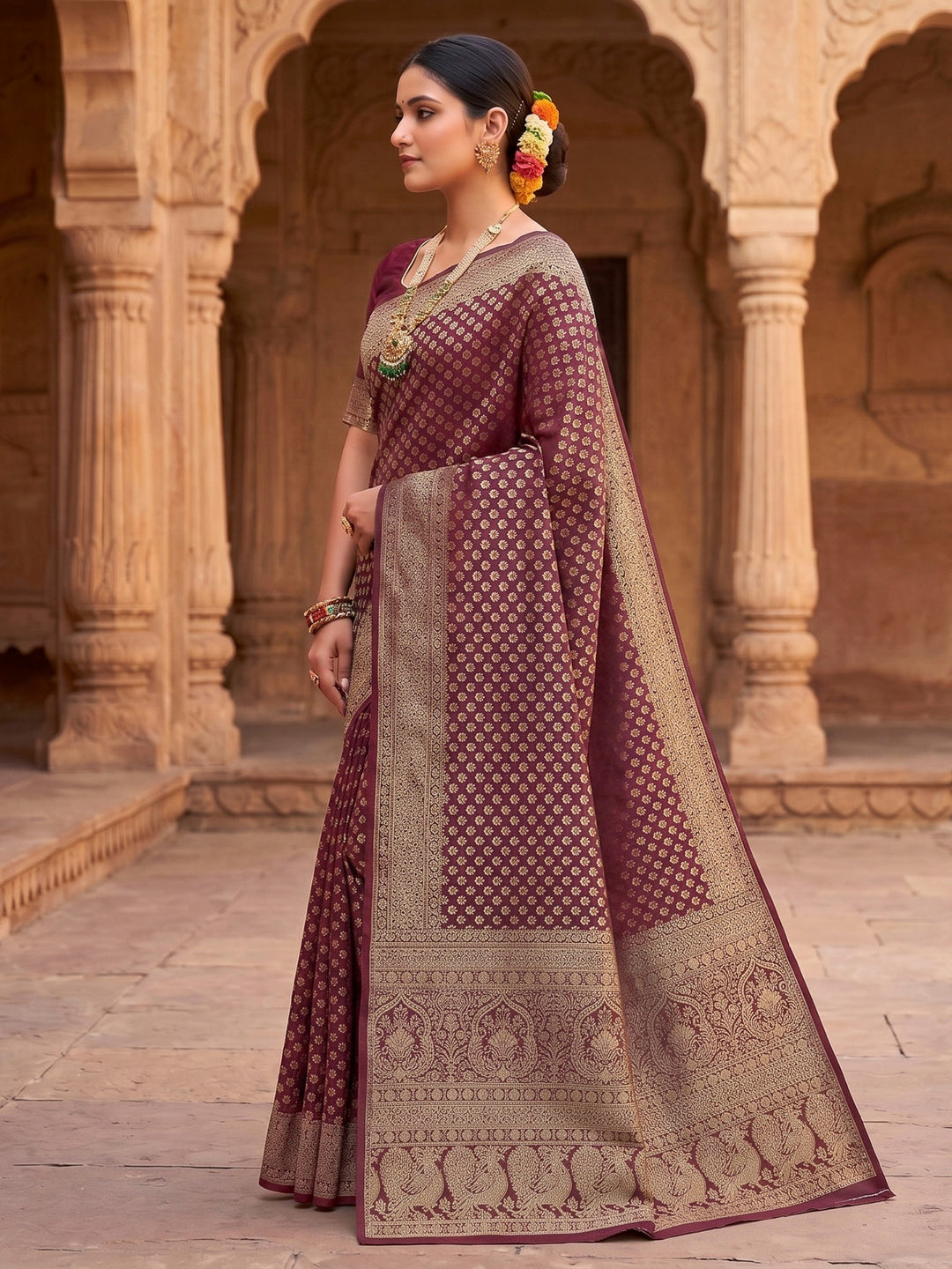 Maroon Woven Design Art Silk Kanjivaram Saree