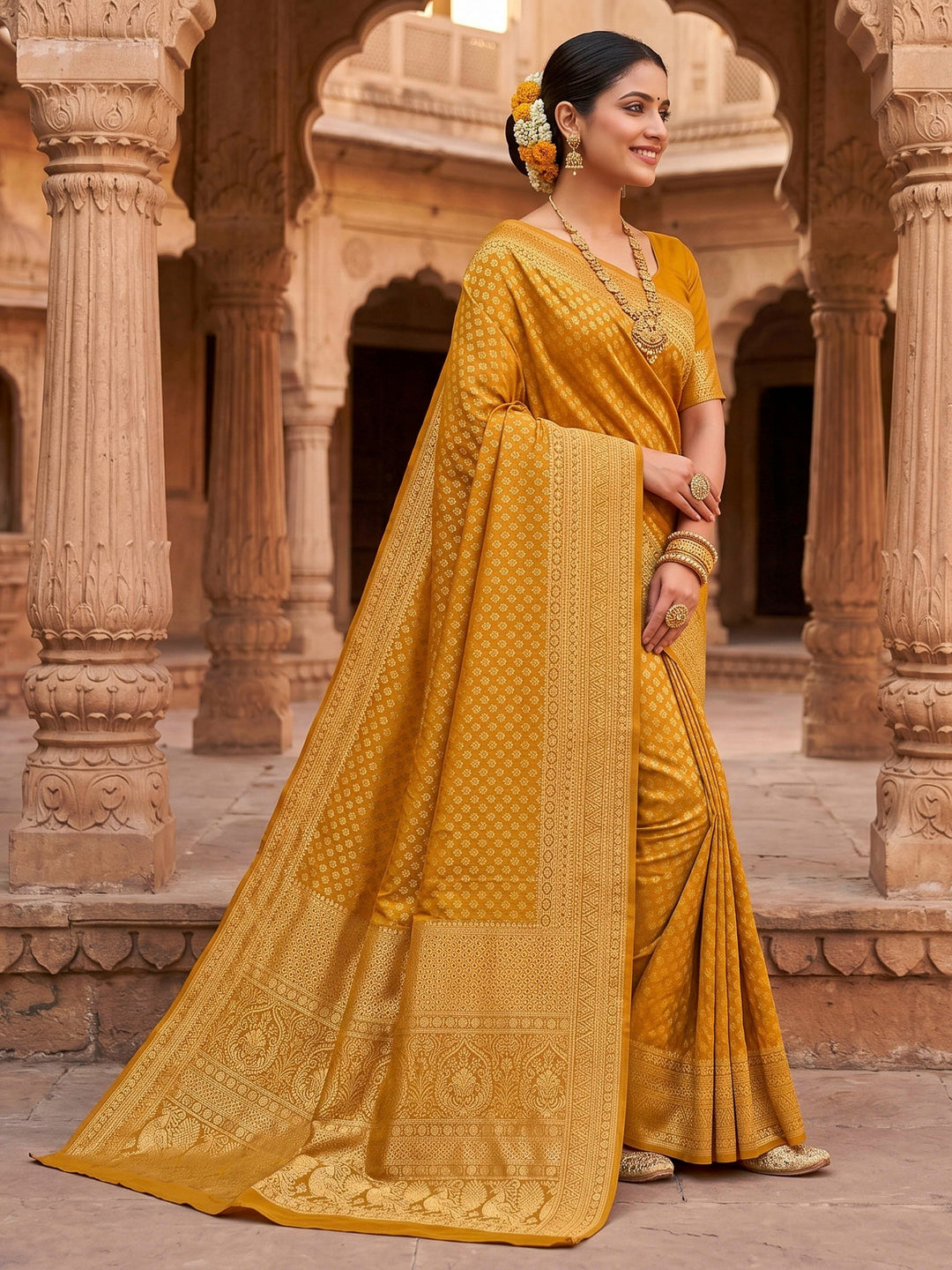 Mustard Woven Design Art Silk Kanjivaram Saree