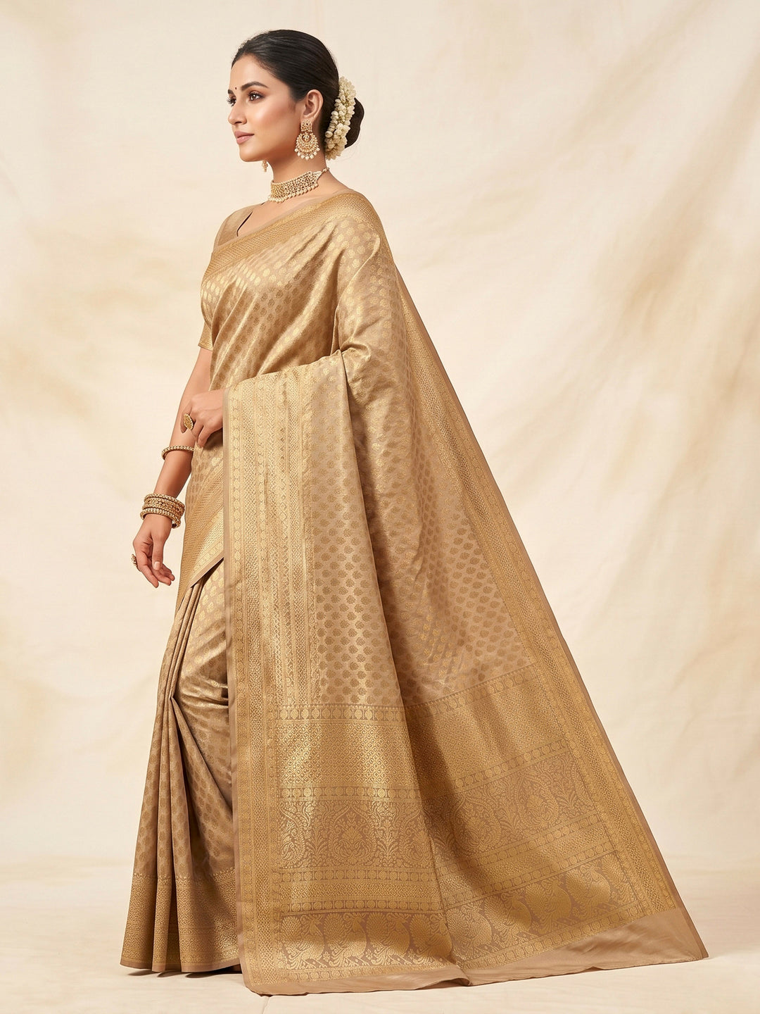 Off White Woven Design Art Silk Kanjivaram Saree