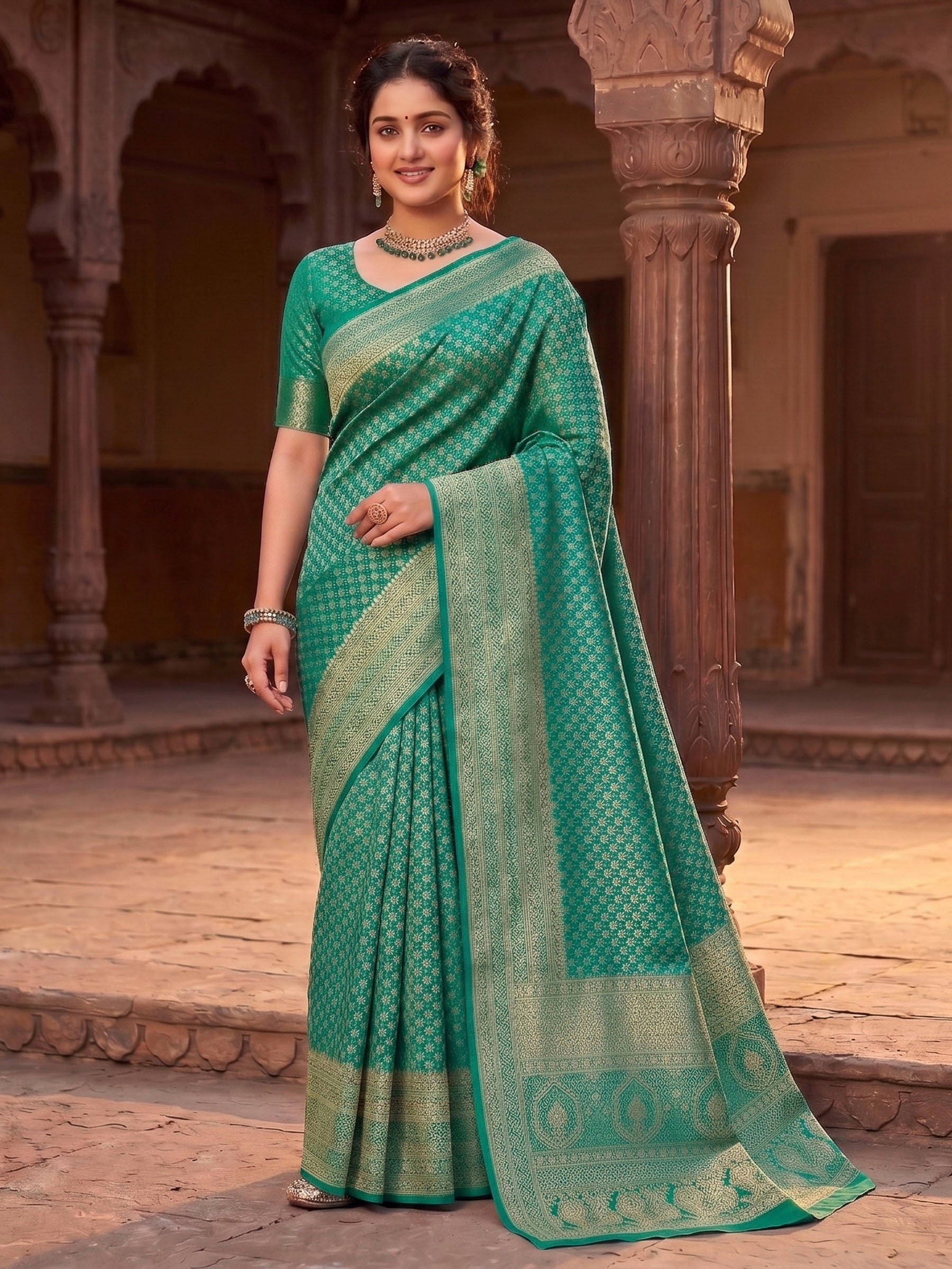 Rama Green Woven Design Art Silk Kanjivaram Saree – Meenabazaar