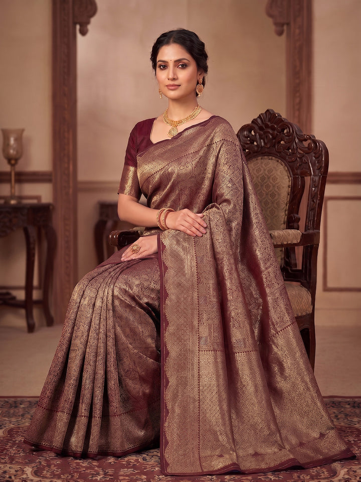 Maroon Woven Design Art Silk Kanjivaram Saree