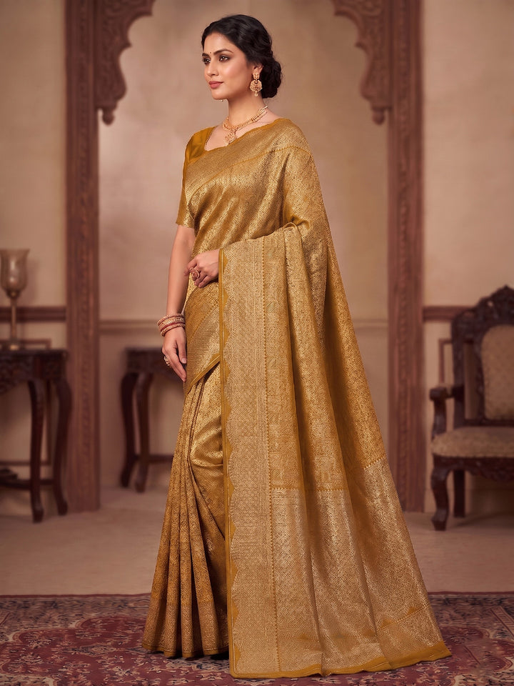 Mustard Woven Design Art Silk Kanjivaram Saree