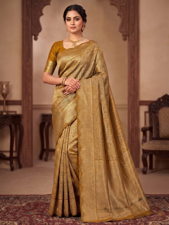 Mustard Woven Design Art Silk Kanjivaram Saree