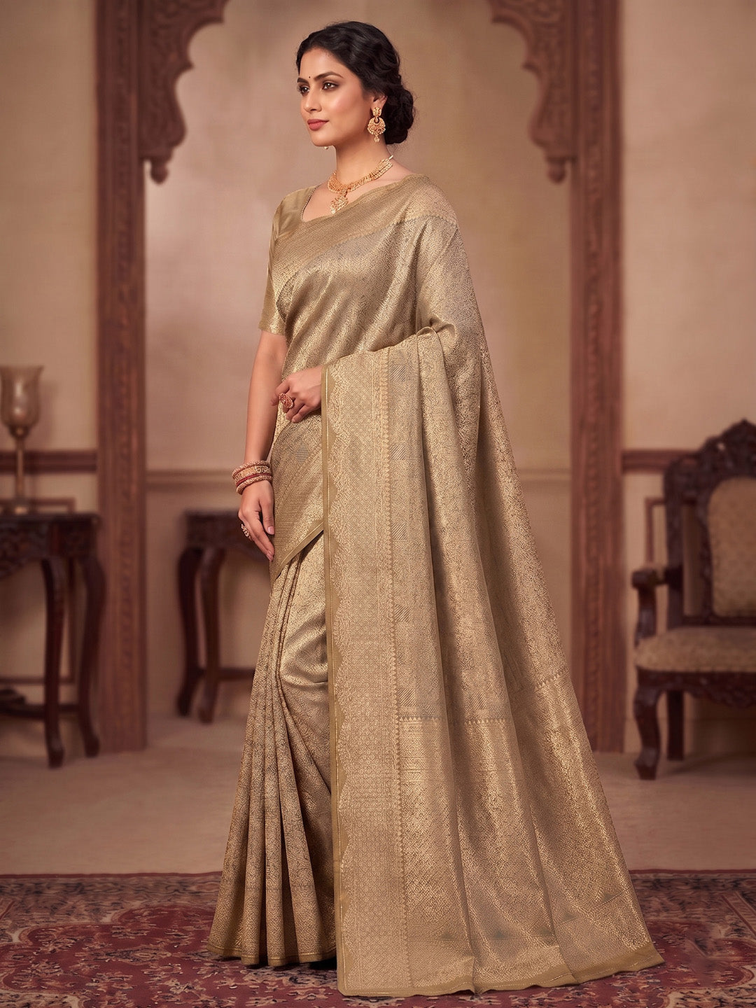 Off White Woven Design Art Silk Kanjivaram Saree