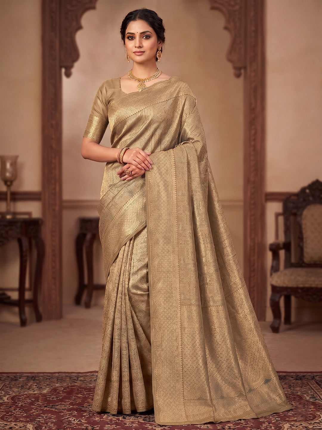Off White Woven Design Art Silk Kanjivaram Saree