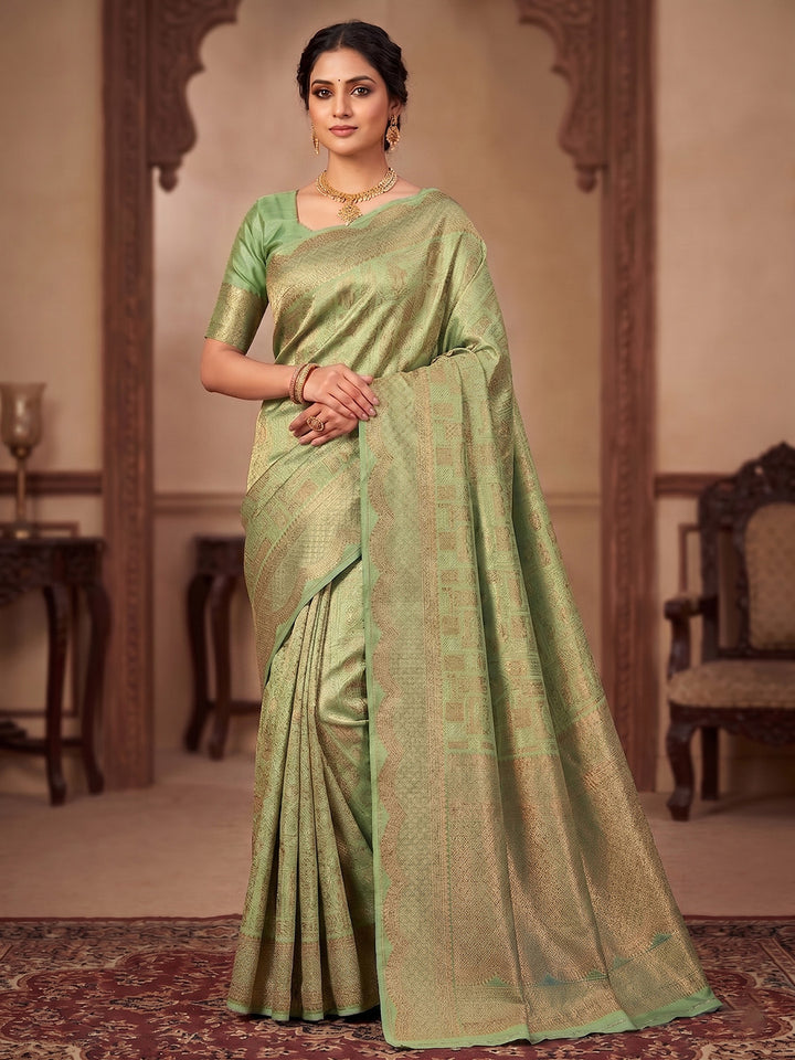 Pista Green Woven Design Art Silk Kanjivaram Saree