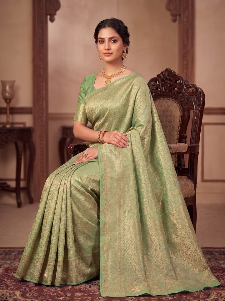 Pista Green Woven Design Art Silk Kanjivaram Saree