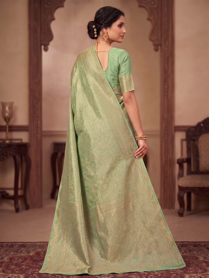 Pista Green Woven Design Art Silk Kanjivaram Saree