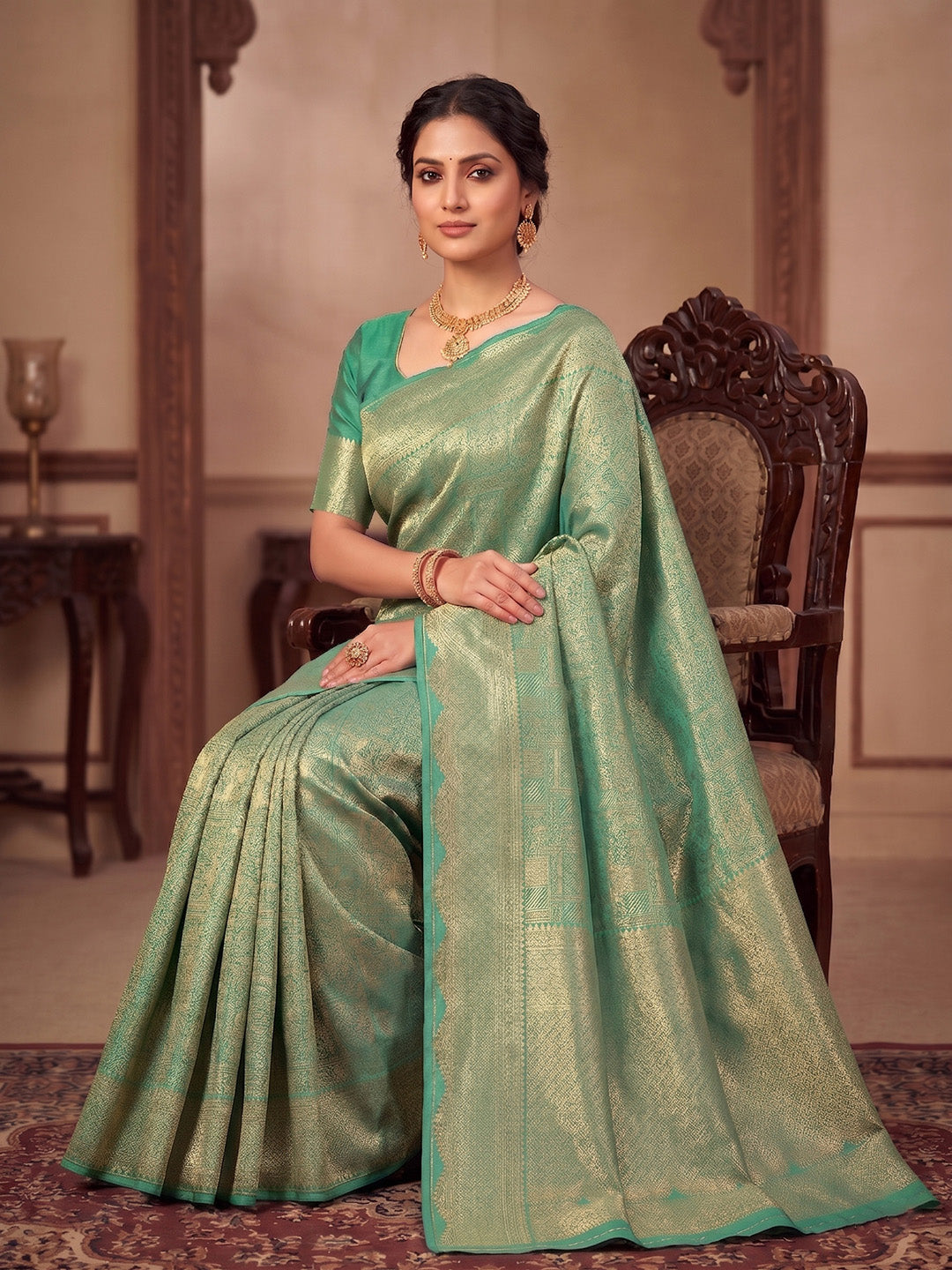 Rama Green Woven Design Art Silk Kanjivaram Saree