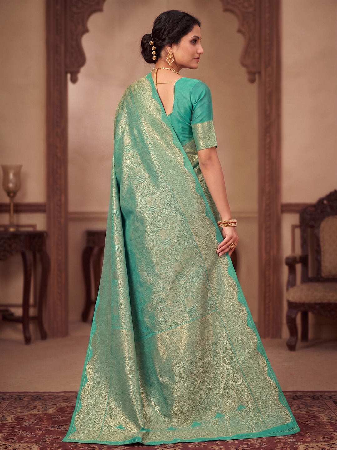 Rama Green Woven Design Art Silk Kanjivaram Saree