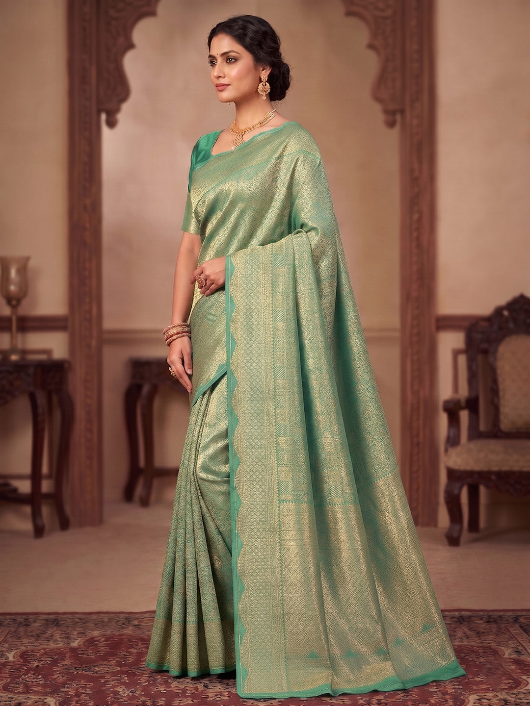 Rama Green Woven Design Art Silk Kanjivaram Saree