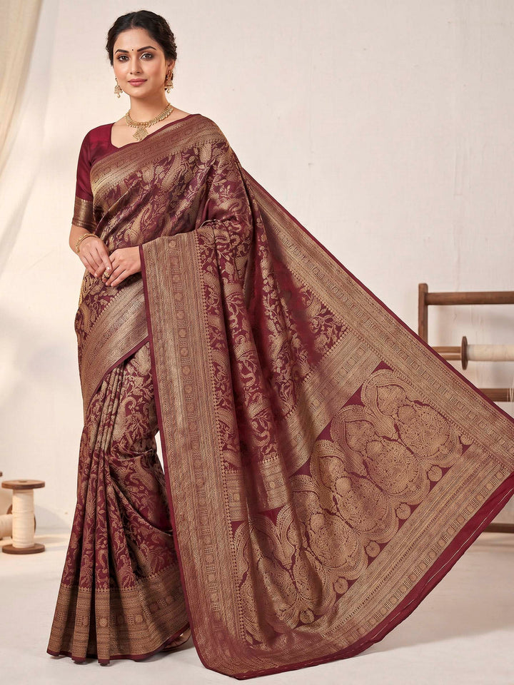 Maroon Woven Design Art Silk Kanjivaram Saree