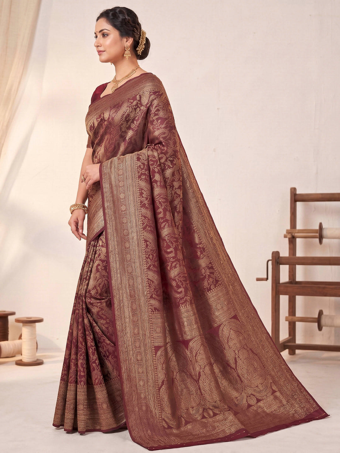 Maroon Woven Design Art Silk Kanjivaram Saree