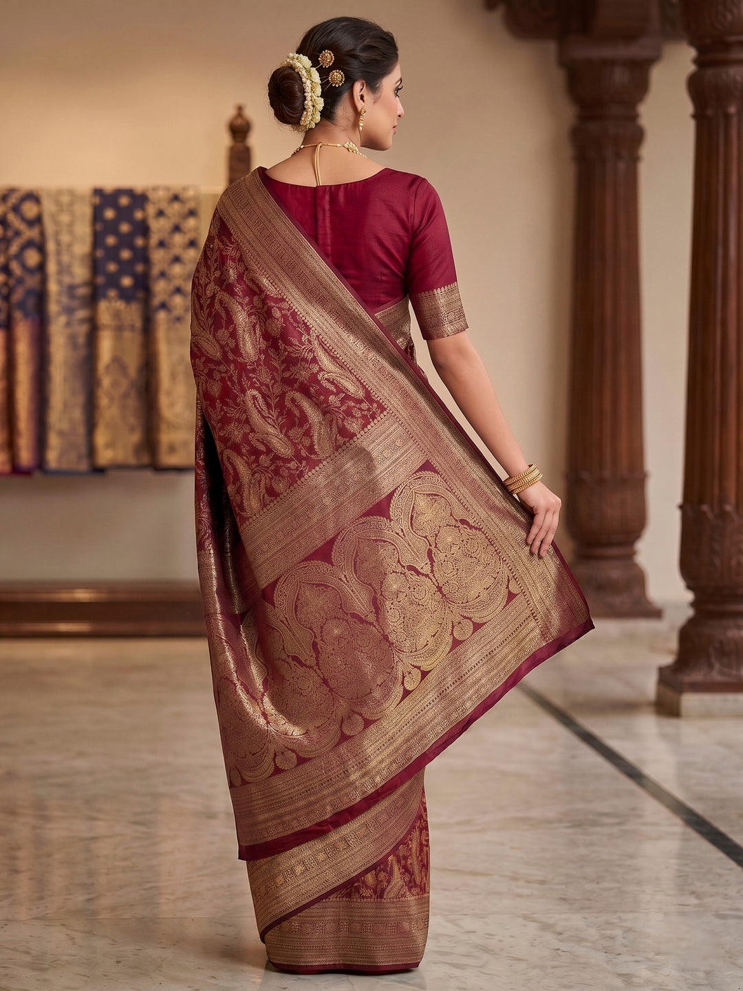 Maroon Woven Design Art Silk Kanjivaram Saree