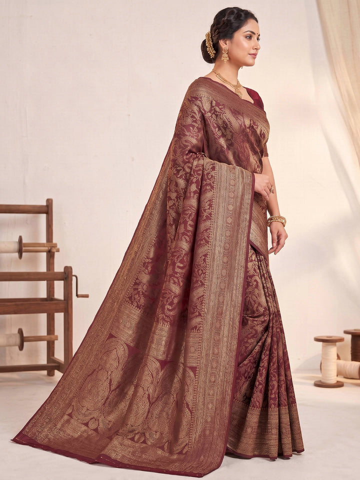 Maroon Woven Design Art Silk Kanjivaram Saree