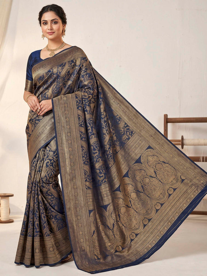 Navy Blue Woven Design Art Silk Kanjivaram Saree