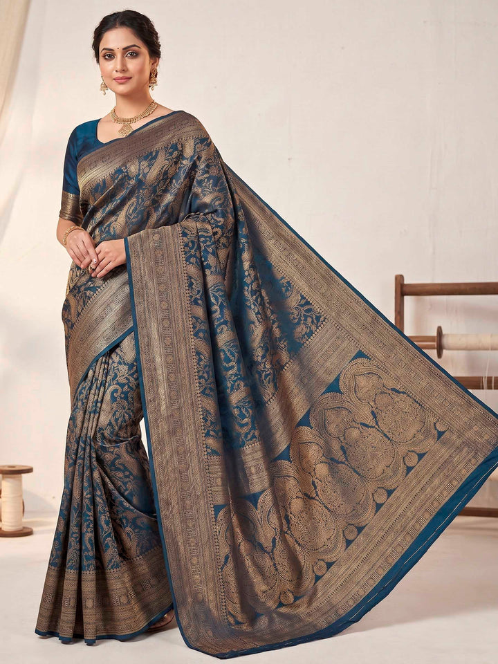 Dark Blue Woven Design Art Silk Kanjivaram Saree
