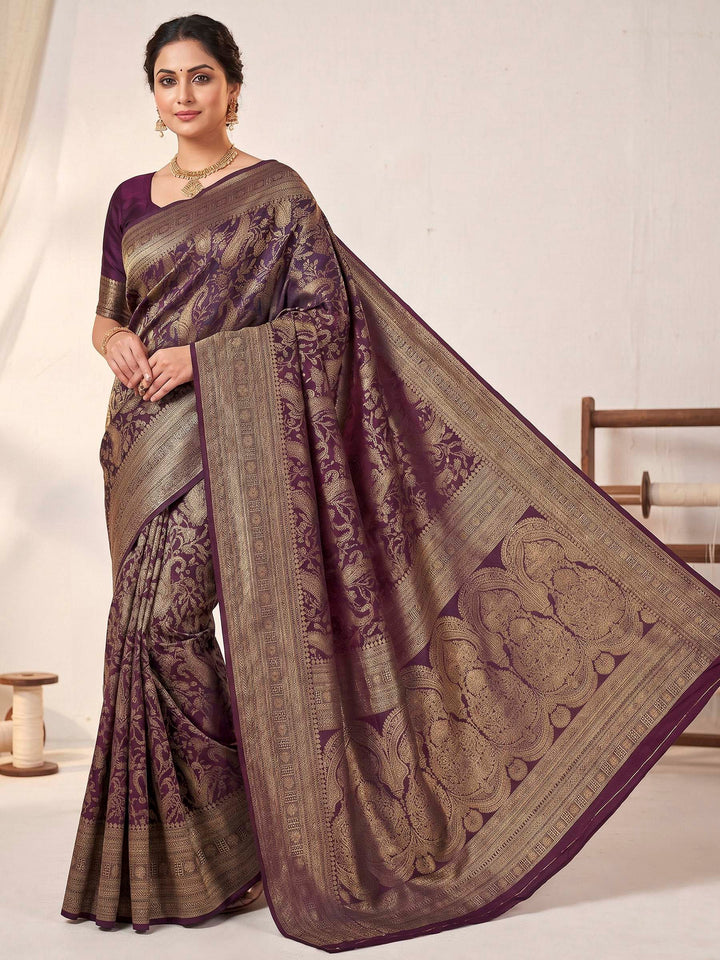 Wine Woven Design Art Silk Kanjivaram Saree