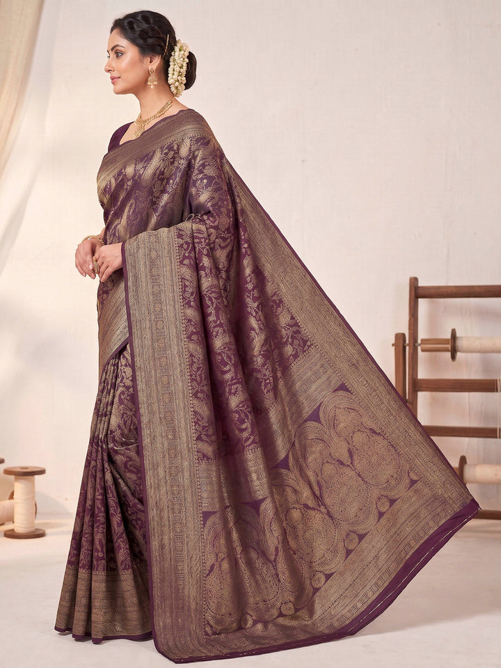 Wine Woven Design Art Silk Kanjivaram Saree