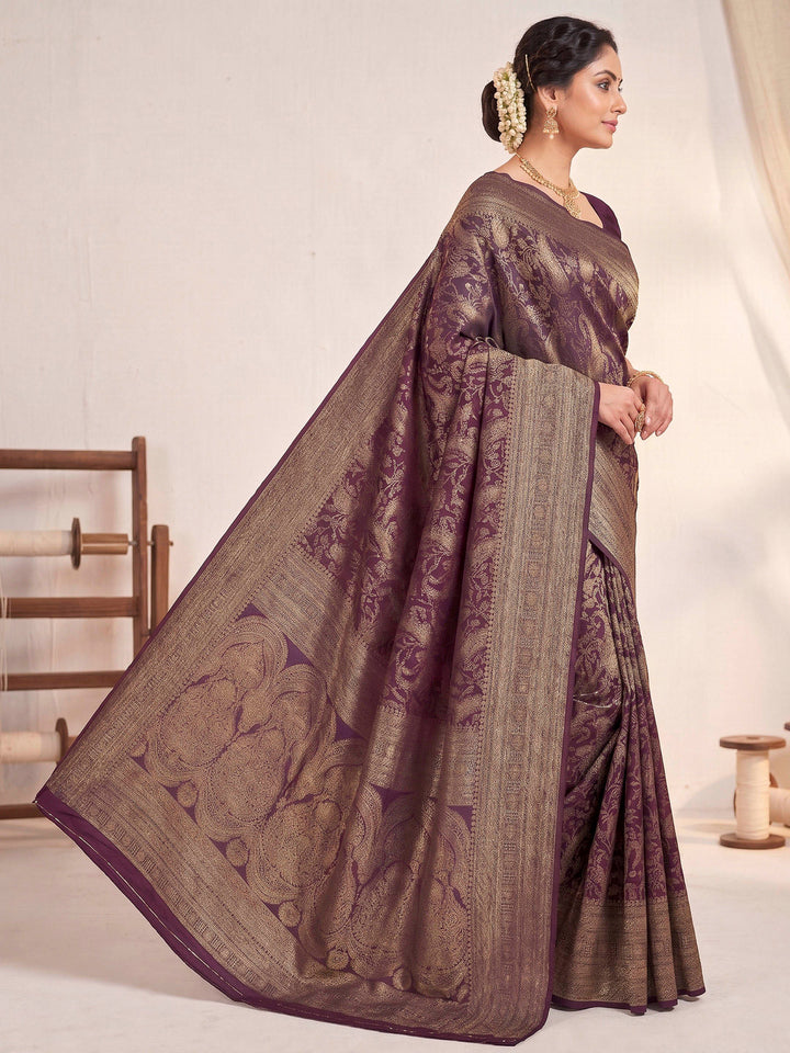 Wine Woven Design Art Silk Kanjivaram Saree