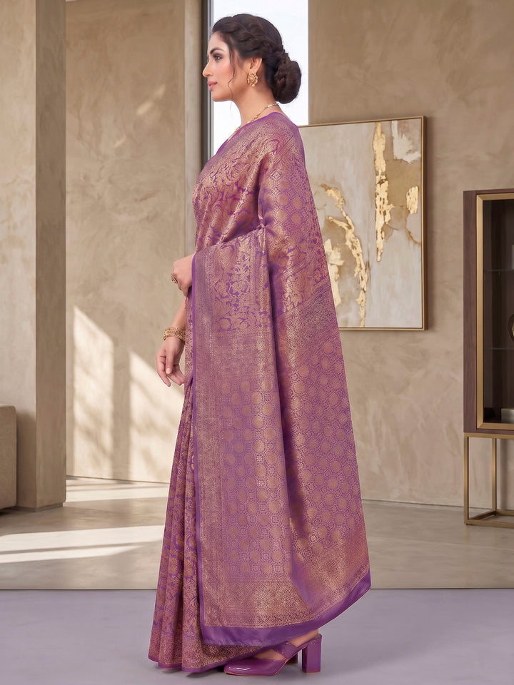 Lavender Woven Design Art Silk Kanjivaram Saree